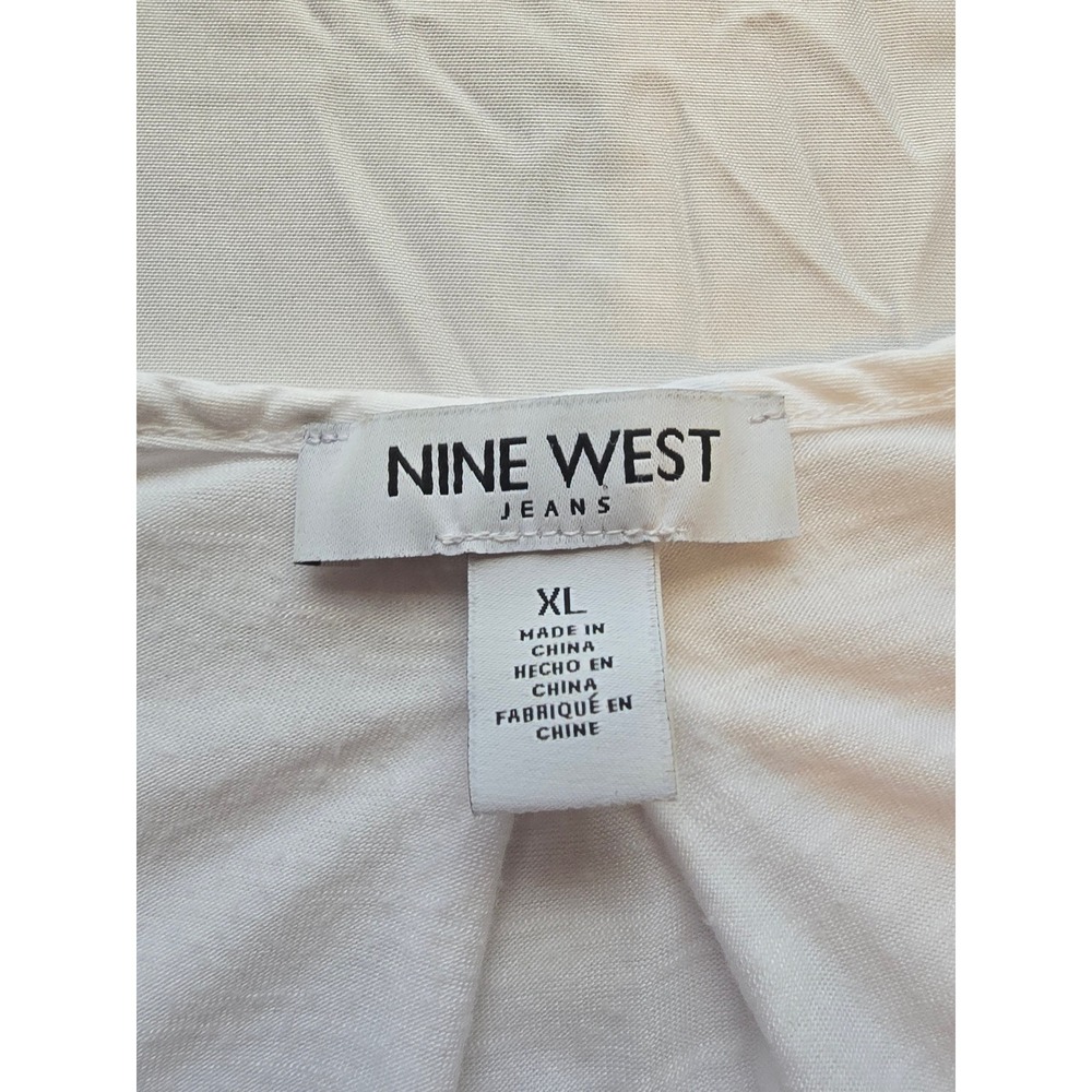 Nine West Jeans White Top XL V Neck Sleeveless Hi-Low Hem Blouse Shirt - Picture 2 of 5